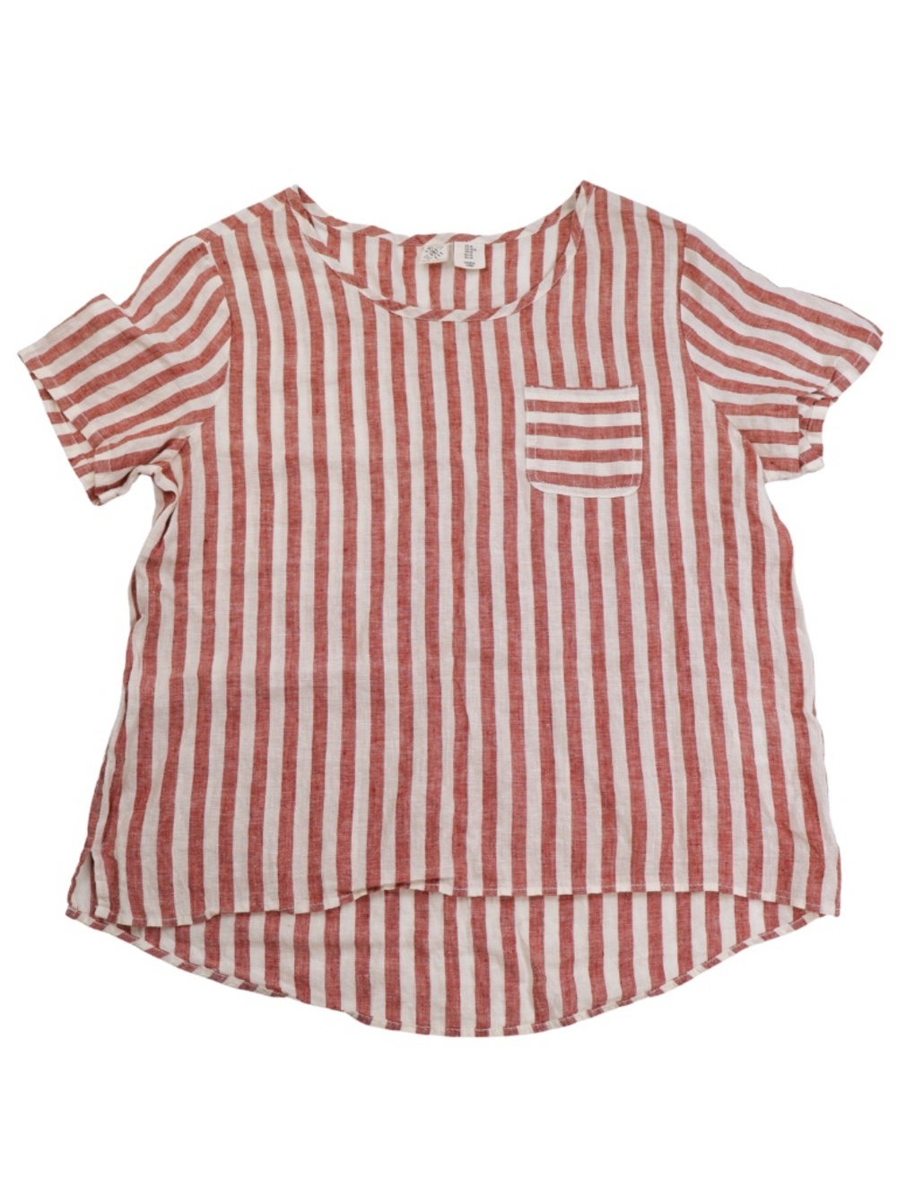 Artisan NY Linen Red White Stripe Pocket Blouse Medium Coastal Summer